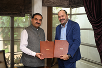 Mr. Gautam Adani, Chairman, Adani Group (left), and Mr. Mike Dastoor, CEO, Jabil (right). The companies have signed a non-binding MoU setting out the framework for a proposed 50:50 joint venture to manufacture and assemble artificial intelligence and data center equipment in India.