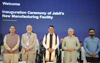 Jabil's new facility in Pune, India, was inaugurated on 16 June 2026, with honored guests including (left to right) Shri Dilip Walse Patil, Executive Vice President and Chief Operations Officer Andrew Priestley, The Honourable Chief Minister of Maharashtra, Shri Devendra Fadnavis Ji, Honorable Minister for Railways, Information & Broadcasting, and Electronics & Information Technology, Shri Ashwini Vaishnaw Ji, and Shri Dnyaneshwar Katke.