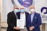 Jabil Inc. today announced its new partnership with Carnival Corporation & plc, to manufacture and fulfill the Princess Medallion® in Bajos de Haina, Dominican Republic. From right to left: John Padgett, chief experience and innovation officer for Carnival Corporation; Mike Mahaz, vice president of global business units at Jabil; Abdon Nevares, operations director at Jabil. (Photo: Business Wire)