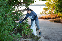 A Jabil volunteer picks up trash along Gandy Beach (Photo: Business Wire)